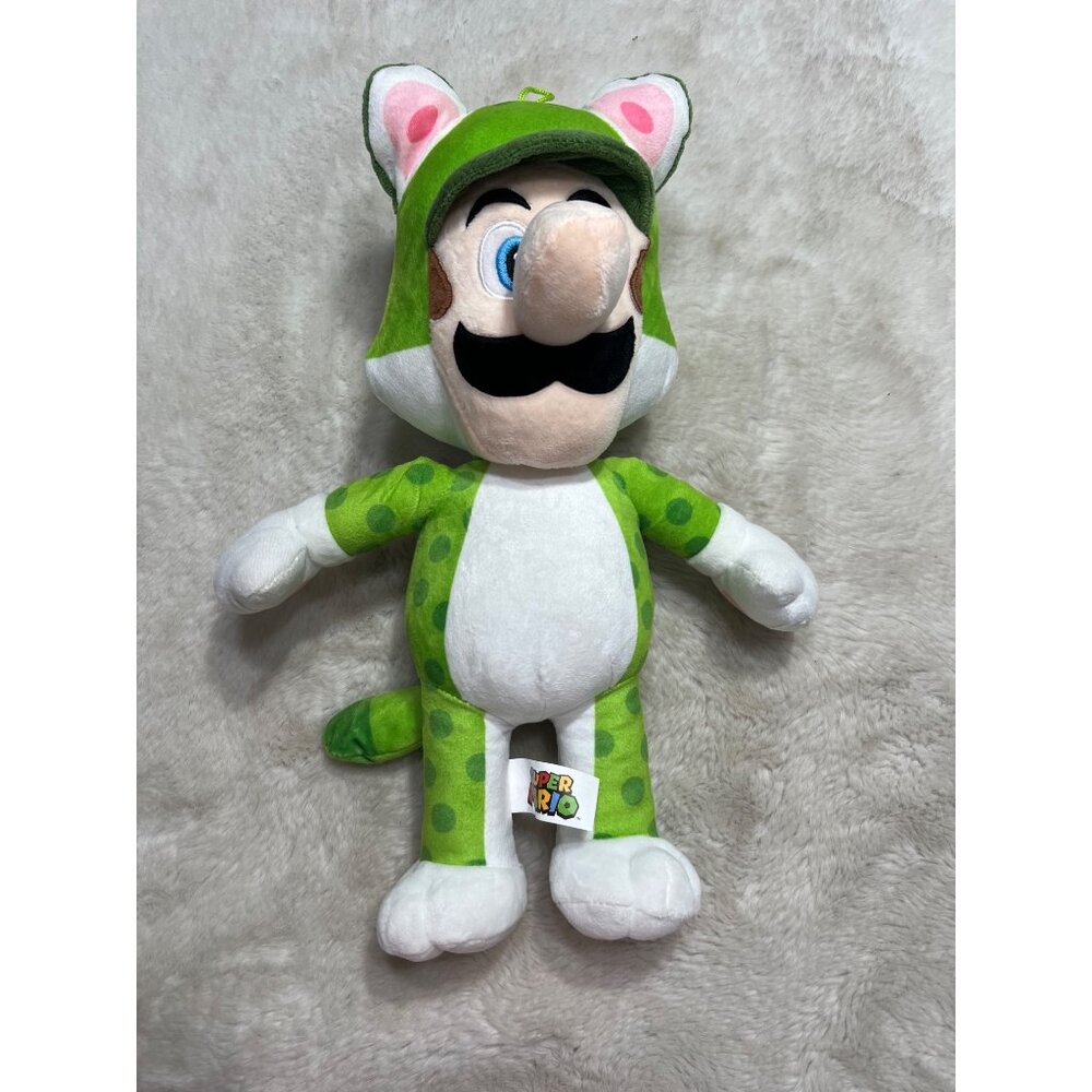 Super Mario Cat Luigi Plush Toy 15" Green & White Soft Stuffed Animal